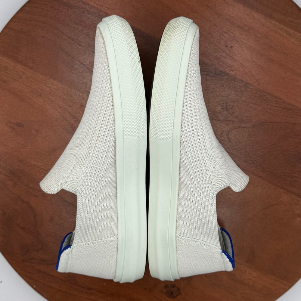 Rothy's The City Slip On Sneaker Womens 9.5 White Blue Trim Knit Classic Comfort - Picture 10 of 15